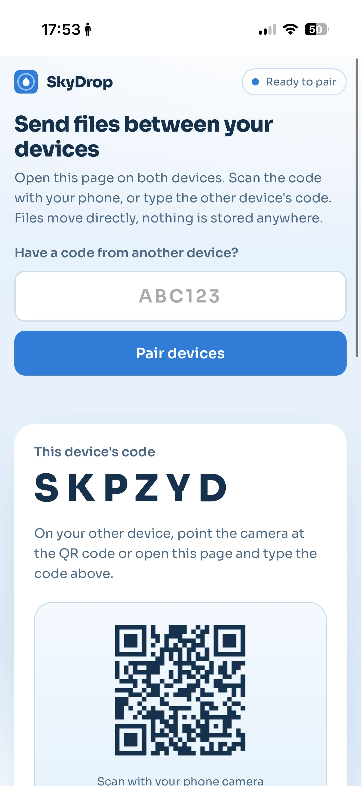 SkyDrop på en iPhone