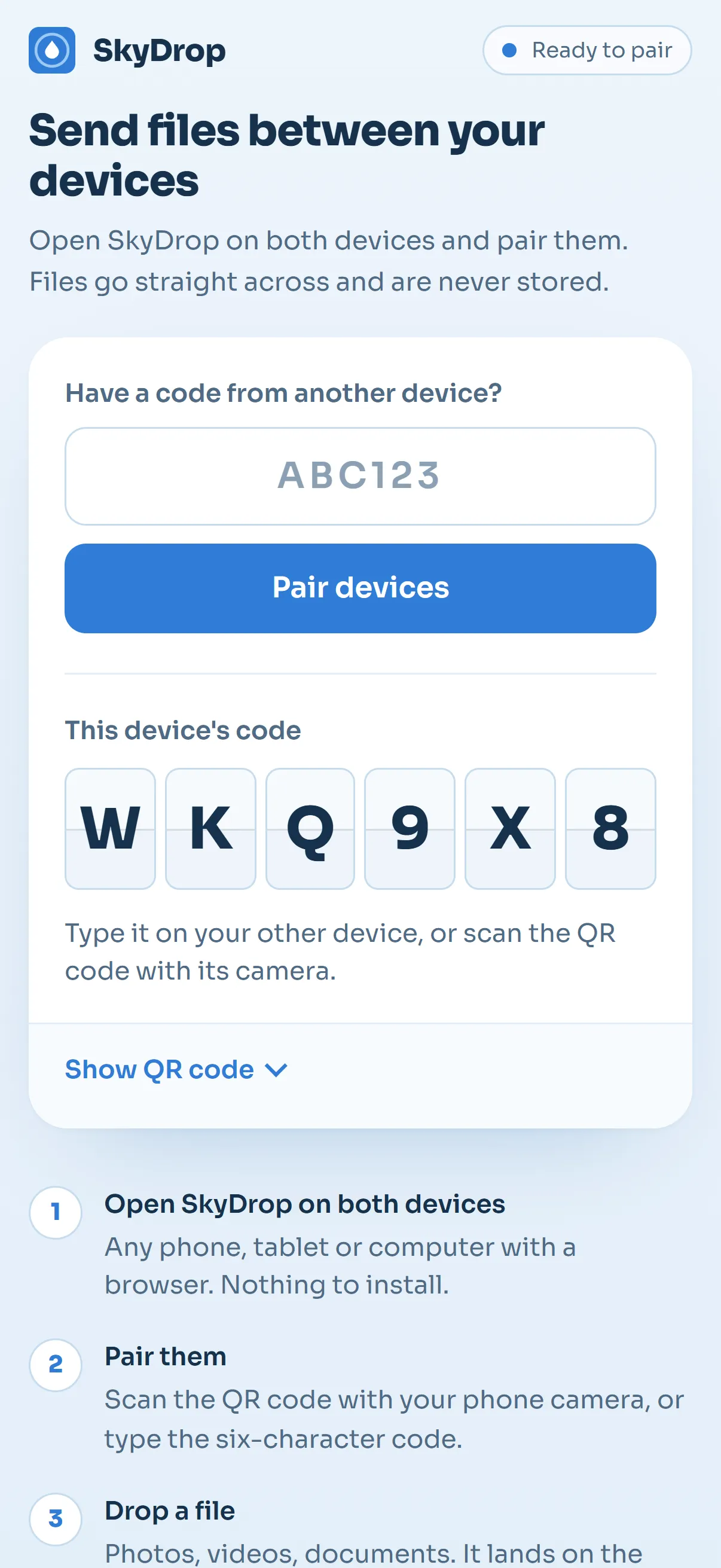 SkyDrop on an iPhone