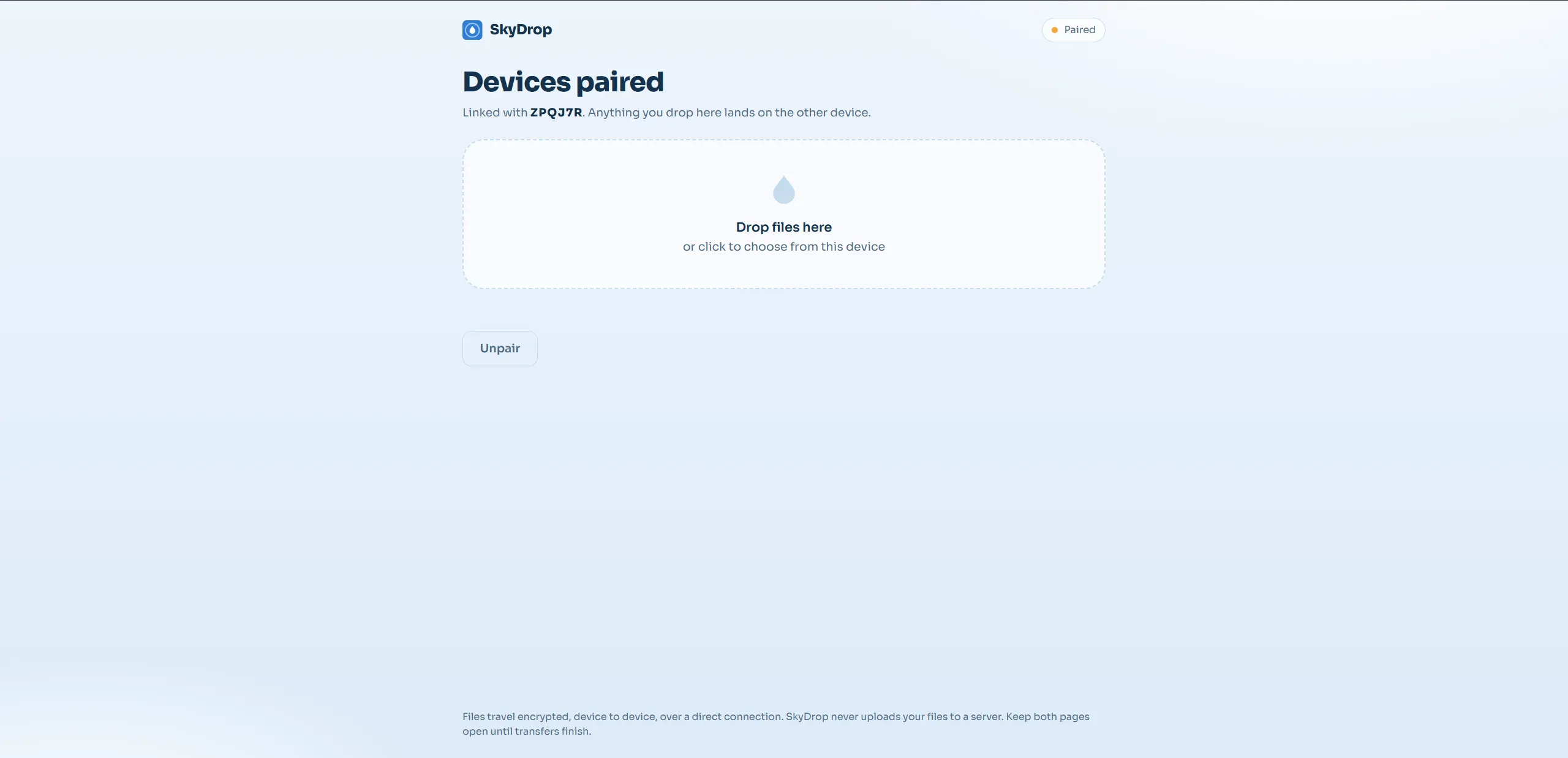 Paired. Drop a file and it lands on the other device.